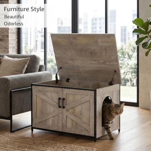 unipaws Top Opening Cat Litter Box Enclosure Furniture, Flip Top Design
