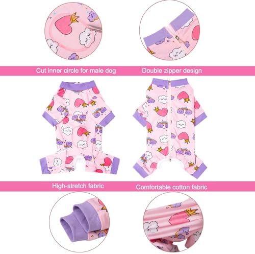 Dog Recovery Suit for Small Medium Large Dogs, Pet Onesie After Surgery Comfort Dog Bodysuit Anti Licking (Medium, Pink Heart)