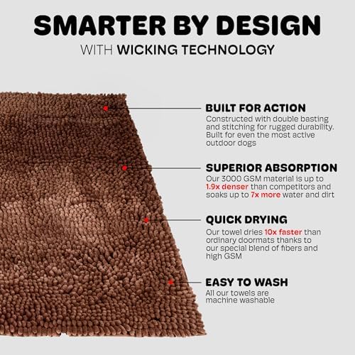 Dog Gone Smart Dirty Dog Shammy + Doormat Bundle - Super Absorbent Plush Shammy Towel & Doormat - Fast-Drying, Soft & Gentle on Fur, Non-Slip Backing, Machine Washable, Durable and Long-Lasting -Brown