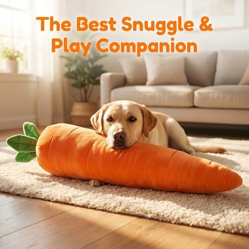 Giant 29.5" Carrot Plush Dog Toy, Long Lasting Squeaky & Crinkle Chew Toy for Boredom, Hypoallergenic Calming Stuffed Puppy Toy for Large Dogs, Cute Pet Gift for Interactive Indoor Play(1)