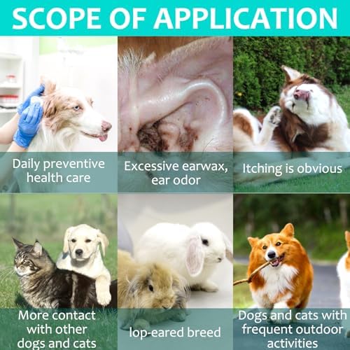 FANSHI 2 PCS Ear Treatment for Dogs & Cats, Cat Ear Care Cleaning with Aloe - Gentle Ear Cleaner Drop Soothing & Clean, Helps Remove Debris & Soothe Itchy Ears, 0.75 fl oz
