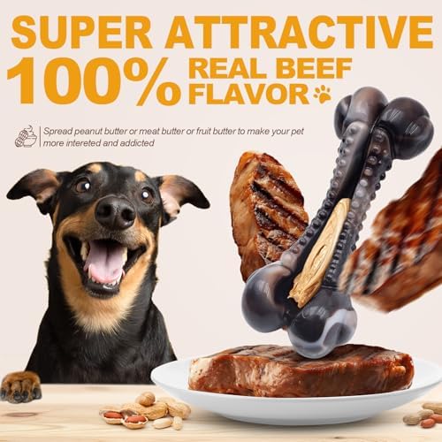 Dog Chew Toys for Aggressive Chewers, 2Pack Indestructible Dogs Bone Toy for Large Small Medium Breeds, Durable Tough Nylon Dog Toys To Keep Them Busy, Puppy Teething Dogs Toy Bone, Beef&Bacon Flavor