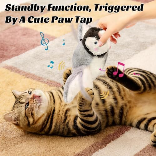 Interactive Flying Bird Cat Toy with Flapping Wings & Chirping Sounds - Rechargeable Cat Toys Interactive for Bored Indoor Adult Cats, Electric Simulation Pet Toy for Cats & Dogs (Brown)