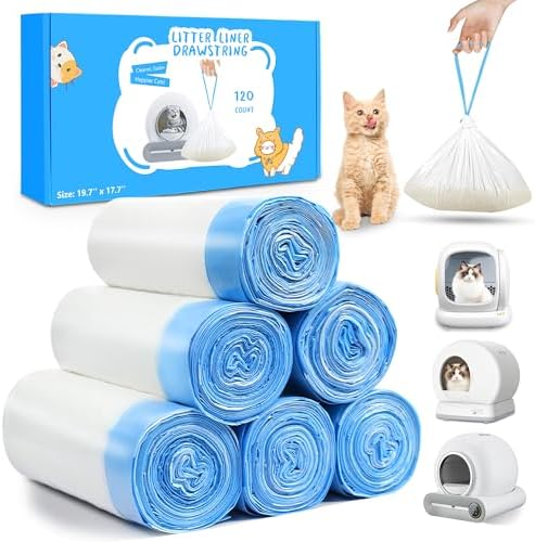 120count Automatic Litter Box Bags for Cat High-Density Polyethylene Compatible with MeoWant MW-SC01 MW-SC02 1.5 Mil Thick 22 lb Max Disposable Heavy Duty Scent Free - Clear 17.7 x 19.7