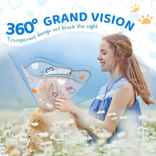 Dog Cone After Surgery - Soft, Comfortable, Adjustable Recovery Collar for Large, Medium, Small Dogs - Stop Licking with Soft Protect Edge (Love, M)