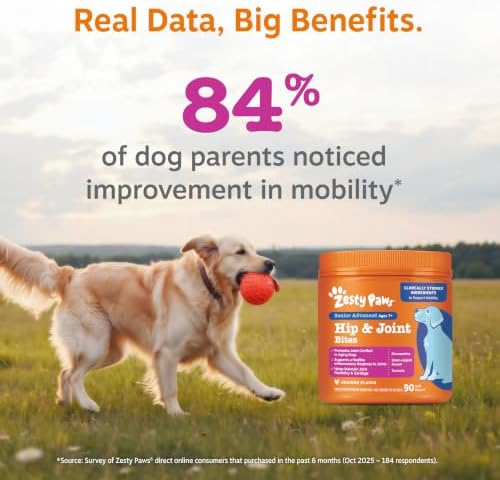 Zesty Paws Glucosamine for Dogs - Senior Dog Joint Supplement, Chicken 90ct