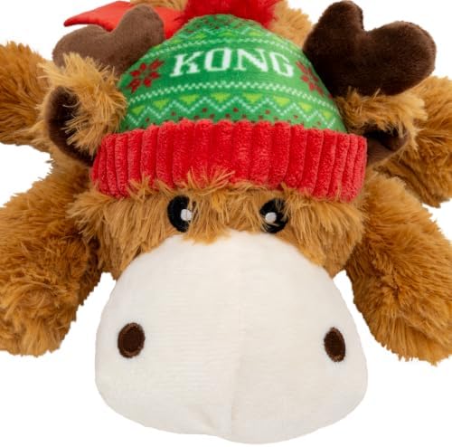 KONG Cozie Plush Dog Toy with Squeaker (Holiday Reindeer, Medium)