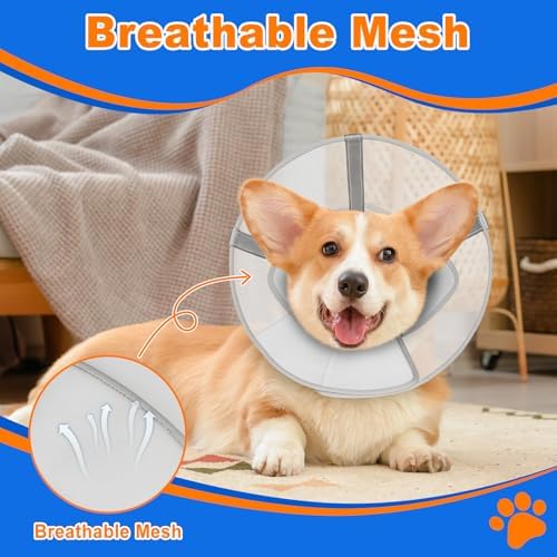 Breathable Mesh Dog Cone Collar for Surgery, Soft Elizabethan Recovery Alternative to Stop Licking,Pet Neck Collar for Large Medium Small Breeds