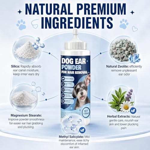 Dog Ear Powder for Hair Removal, Remove Excess Ear Hair, Moisture, Dirt