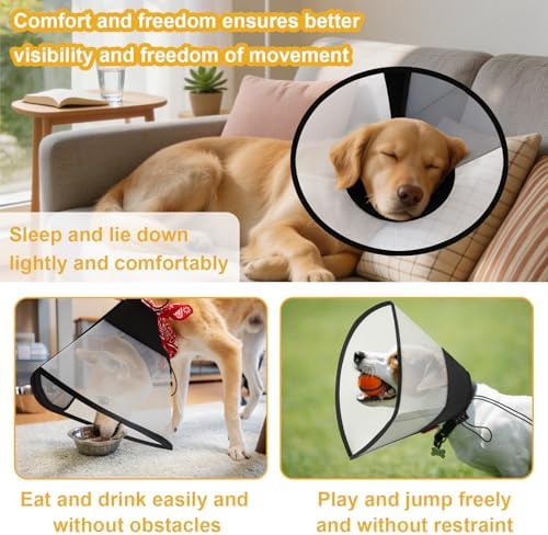 Plastic Dog Recovery Cone Collar, Soft Comfortable Breathable Post-Surgery Pet Cone, Escape-Proof & Easy Clean, Prevents Licking Wounds, Waterproof & Adjustable XL (Neck 17.3"-21.2")