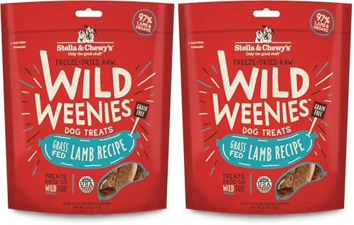 Stella & Chewy's Freeze-Dried Raw Wild Weenies Dog Treats - High-Protein Training Treats for Dogs & Puppies - All-Natural Grass-Fed Lamb Recipe with 97% Meat & Organs - USA Made - 3.25 oz Bag
