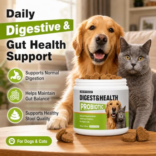 Probiotic Chews for Dogs & Cats Digestive & Gut Health Support, Help Your Pets Skin Coat & Immune Support, 5-Strain Blend, Prebiotics & Enzymes, Pumpkin, Papaya, Chicken Flavor, 100 Count