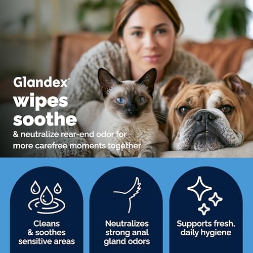 Vetnique Glandex Rear End Wipes for Dogs & Cats, Anal Gland Hygiene