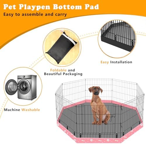 Dog Playpen Bottom Pad Fits for 24 Inch 8 Panels Regular Octagon Metal Exercise Pet Playpen, Dog Crate Pad Puppy Playpen Pad. (Note: Playpen Not Included) -Pink