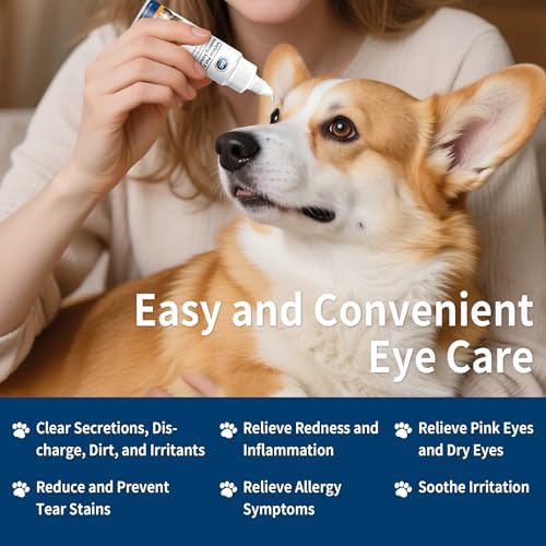 Dog Eye Drops, Contain Blueberry Extract, Removes Tear Stains and Secretions, Supports and Prevents Eye Problems, Suitable for Cats & Dogs, 1 Bottle (2.03 fl. oz in Total)