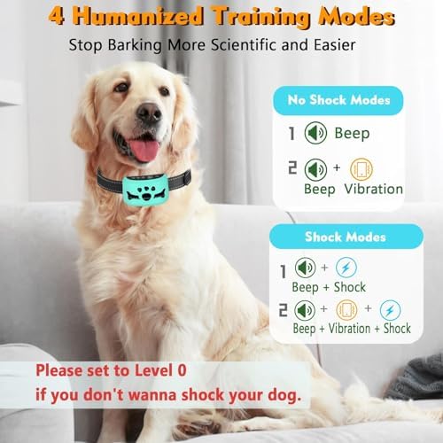 Smart Anti Bark Collars with Recognition Chip & 7 Sensitivity Levels | Humane Dog Bark Collar with Auto Protection Mode & Beep/Vibration, IP65 Waterproof Fast Charging Rechargeable No-Bark Collar