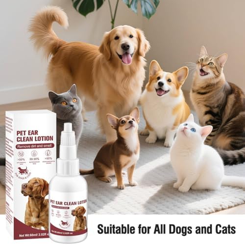 Pet Ear Cleaner Drops - Gentle Ear Wash Solution for Dogs & Cats, Remove Wax & Debris, Eliminate Ear Odor, Safe for Daily Ear Cleaning