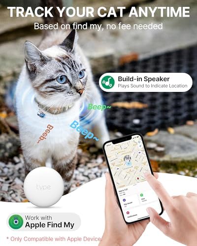 Cat Tracker Collar - Tracking Pet Collar with Finder Tag Waterproof, No Monthly Fee, Compatible with Apple Find My (iOS Only), Light Khaki