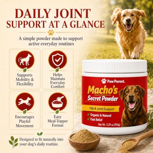 Paw Parent Macho's Secret Powder, Paw Parent Green lipped Mussel, Dog Hip & Joint Support Powder, Helps Support Joint Mobility and Flexibility, 5.29 oz