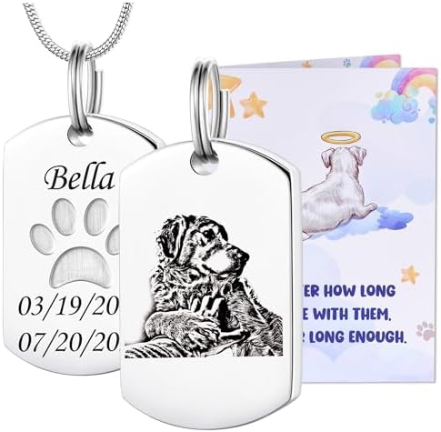 Fanery Sue Pet Ashes Necklace for Dog Cat, Custom Photo & Text
