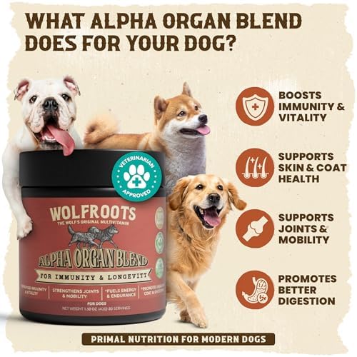 Alpha Organ Blend for Dogs - Grass Fed Beef Liver Heart Kidney Pancreas Spleen Powder - Freeze Dried Dog Vitamin Minerals for Immunity Joints Skin Coat