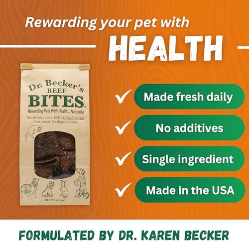 Dr. Becker's Original Beef Bites | 100% Pure Meat Protein | Grain Free Liver Training Treats for Dogs & Cats, 5 oz