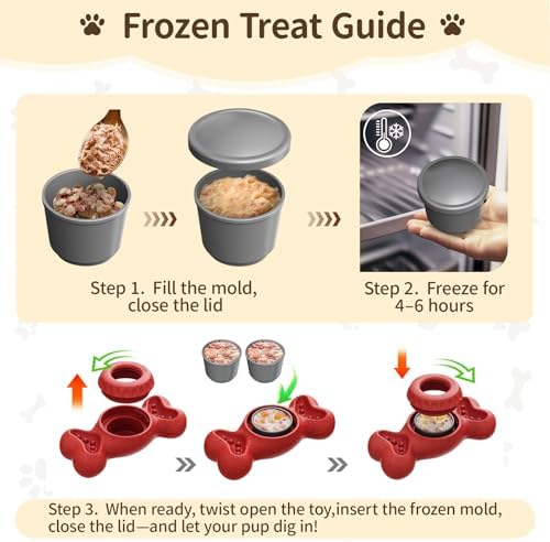 3-in-1 Enrichment Dog Toy for Aggressive Chewers, Frozen Treat Toy & Interactive Treat Dispenser with Peanut Butter Grooves, Long Lasting Chew Toy for Large Dogs, Easy to Clean, Red