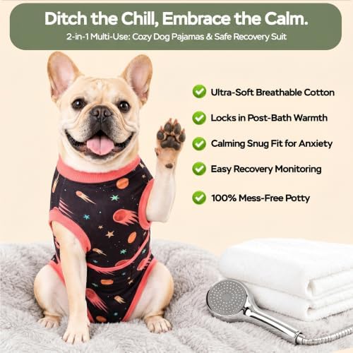 PetWarm Dog Recovery Suit, Post-Surgery Dog Bodysuit, Galaxy, Orange, L