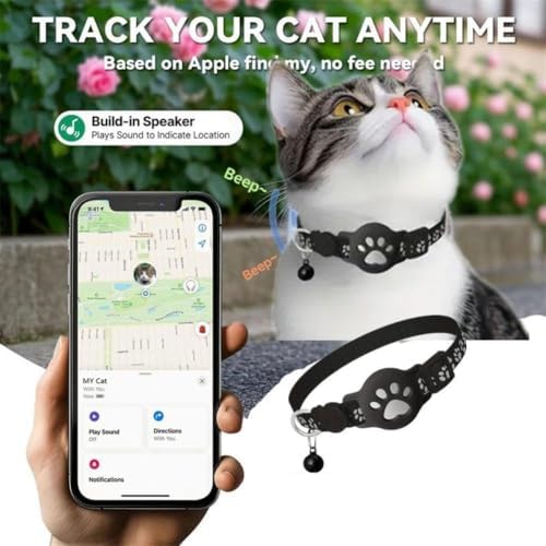 GPS Tracker Collar for Dogs/Cats, Rejustable Tractive GPS Cat Tracker with Real-Time Location, Fit for iOS and Android, Pet Tracker for Safety of Pets' Outdoor Activities (Black White)