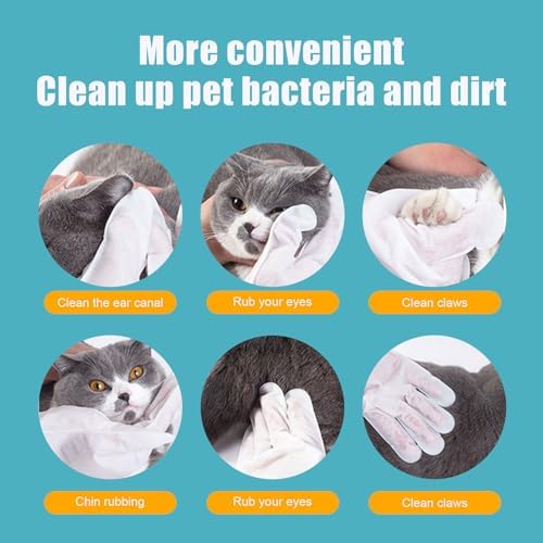 Pet Wash Free Grooming Gloves, 6Pcs Cleaning Cat Dog Wipes for Face, Ear, Eye, Paws Pet Body Rinse Free Gloves, No Rinse Thick Extra Puppy Wipes, Disposable Plant-Based Dog Bath Wipes