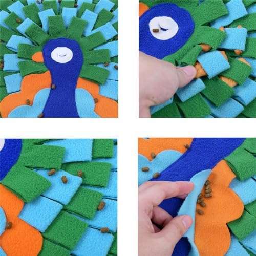 Pet Snuffle Mat Dog Foraging Food Mats Interactive Feeding Puzzle Toy Animal Design Fleece Slow Feeder Treat Dispenser for Dogs Rabbits Guinea Pigs (Peacock)