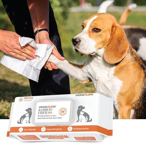 Pet Wipes for Dogs & Cats 100% Bamboo Grooming Wipes, 100 Count | Alcohol-Free, Fragrance-Free 8 x 8 in Plant-Based Wipes for Paws, Body, Face & Rear | Lab-Tested