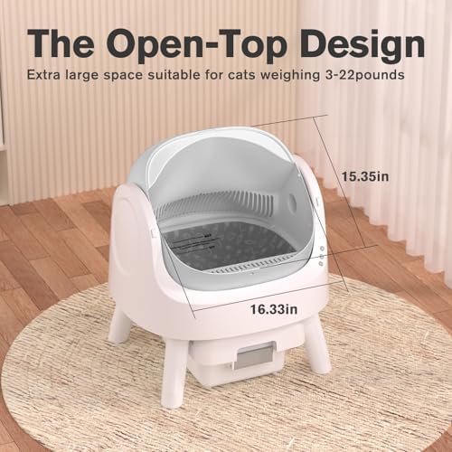 Automatic Cat Litter Box for Multiple Cats, Self Cleaning Cat Litter Box, Integrated Safety Protection with Open-Top Design, White with Grey