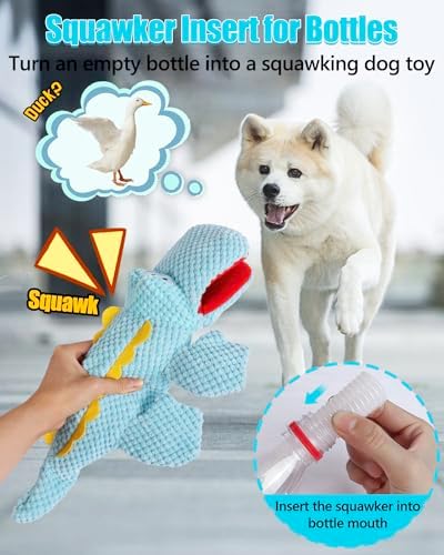SCHITEC Squeaky Dog Toys, No Stuffing Crinkle Plush Water Bottle Dog Toy, [2 Pack] Interactive Squawking Puppy Teething Pet Chew Toy for Small Medium Large Dogs