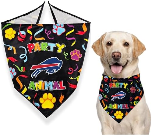 NFL Buffalo Bills Pet Birthday Bandana, NFL Dog Birthday Party Set and Costume, Licensed Dog & Cat Birthday Party Scarf, Football Team Pet Outfit, Puppy Bday Accessory, Size Small/Medium