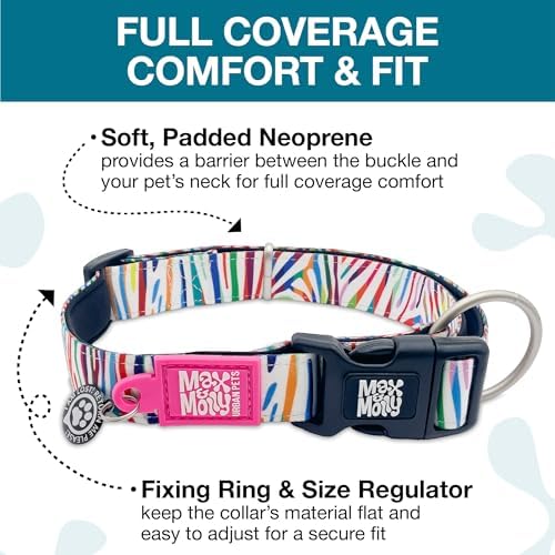 Max & Molly Urban Pets Smart ID Dog Collar - Soft Neoprene, Waterproof, Machine Washable, Power Buckle, Gotcha! QR Tag & Custom App Profile, Magic Zebra L