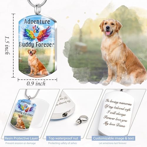 Fanery Sue Pet Ashes Necklace for Dog Cat, Custom Photo & Text