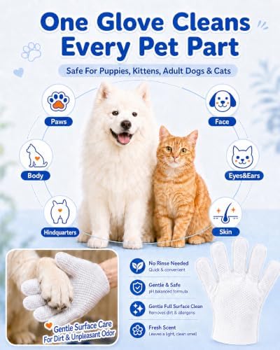 Pet Glove Wipes for Dogs and Cats,Disposable Pet Grooming Gloves
