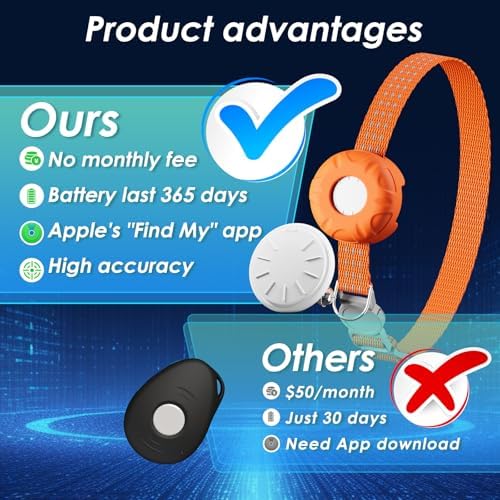 GPS Tracker for Cats, Cat Tracker Compatible with Apple Find My App (Only iOS), Real-Time Location, Territory & Location History | Up to 5-Day Battery | Breakaway Collar Included (Orange)