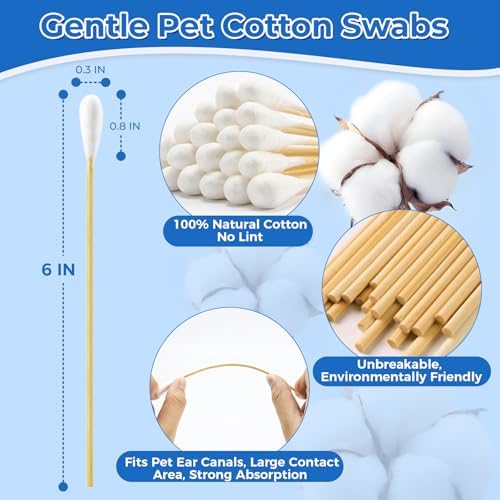 Dog Ear Swabs, 6 Inch Long Cotton Swabs (100 Pcs)