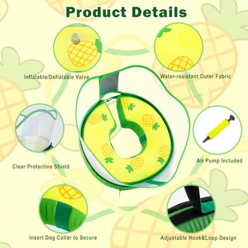 EMUST Inflatable Dog Donut Collar, Dog Cone for Dogs to Stop Licking, Pet Donut Collar After Surgery for Small Dogs, Soft Puppy Cone Alternative After Surgery(Yellow Pineapple, Small)
