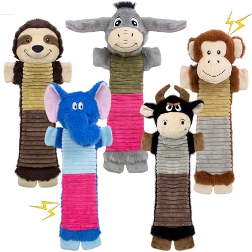 No Stuffing 5 Pack Dog Squeaky Toys, Chew with Crinkle to Large Puppy