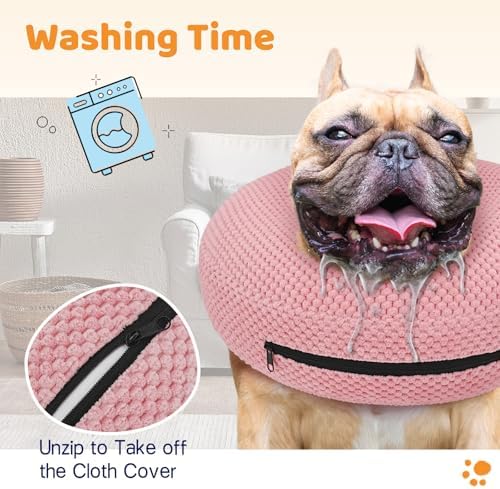 Supet Inflatable Dog Cone Collar for Dogs to Stop Licking, Dog Donut Collar After Surgery, Soft Pet Cone for Small Medium Large Dogs Pink 02 L