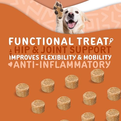 waggedy Hip and Joint Turmeric – Complete Dog Supplements for Joints with Glucosamine, MSM, HA & Omega Fatty Acids — Daily Glucosamine for Dogs to Improve Flexibility & Mobility (120 Dog Chews)