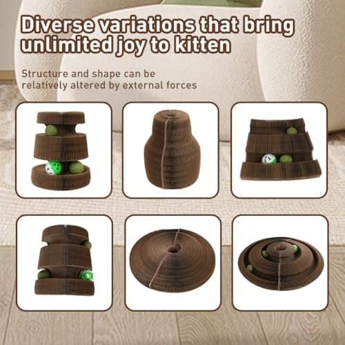 Cat Toys for Bored Indoor Adult Cats, Magic Organ Scratching Board, Reversible Interactive Toy Scratching with Catnip Ball, Cardboard,Kitten Scratcher Pads(1PC)