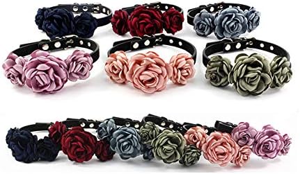 Valentines Flower Dog Cat Collar - Suede Puppy Wedding Collar for Kitten Small Dogs - Chihuahua Yorkie Clothes Accessories Costume Outfits, Adjustable Buckle (Dark Blue, Size M)
