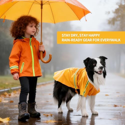 Dog Raincoat,Dog Rain Jacket Poncho with Hood and Leash Hole (Yellow, M～L(11-20lbs))