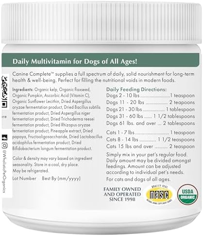 Organic Dog Vitamins with Organic Pumpkin Protein, 8 oz, 22 Scoops