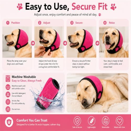 Dog Ear Muffs for Noise Protection, Pink, Large (18"-24")