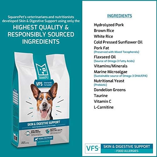 SquarePet Veterinarian Formulated Solutions Hydrolyzed Protein Skin and Digestive Support Dry Dog Food, Help with Hot Spots, Itchiness Pork Flavor 22lbs